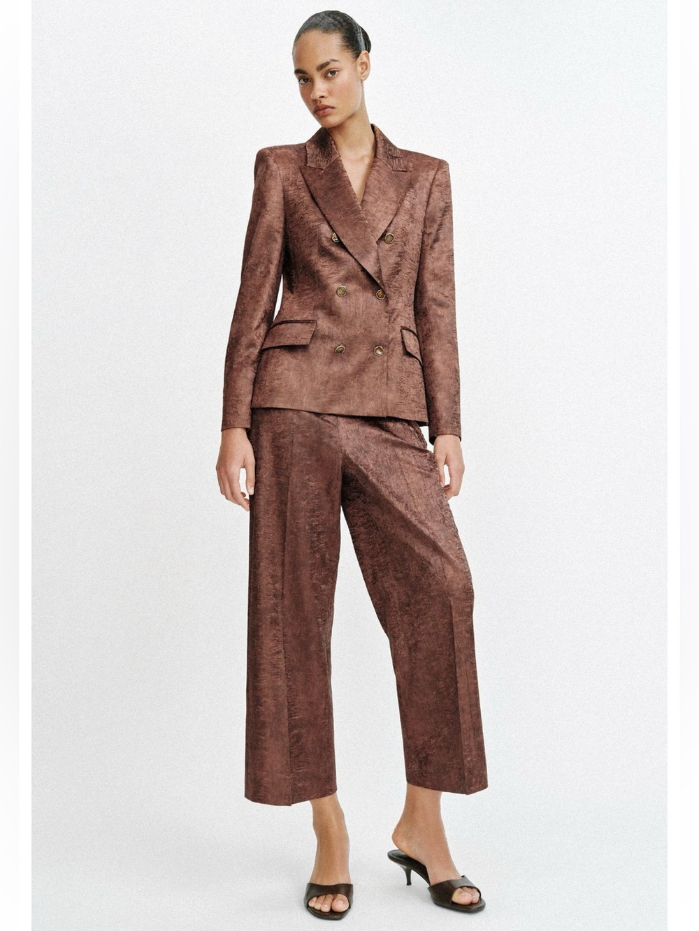 ZARA 2 PIECES MATCHING SET WRINKLED LOOK SHOULDER PAD BLAZER AND CULOTTES